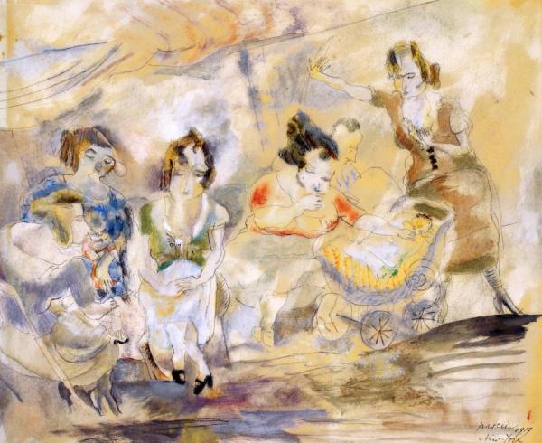 Woman With Baby Carriage by Jules Pascin