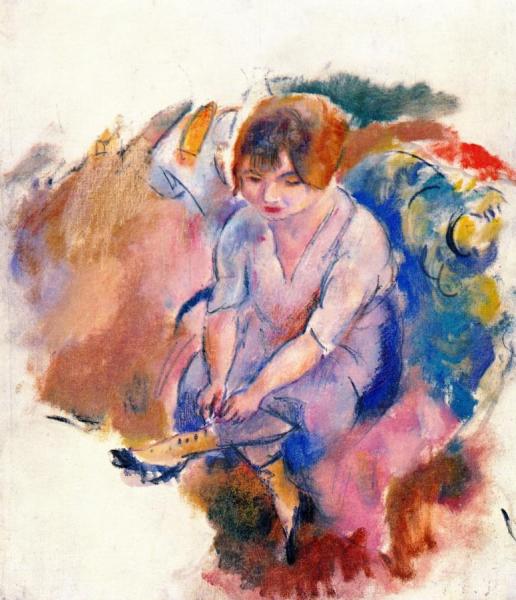 Young Woman Lacing Her Shoes by Jules Pascin