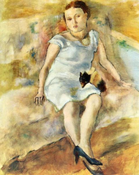Young Woman With A Little Dog by Jules Pascin