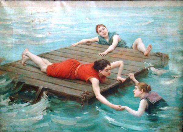Girls Swimming From A Raft by Jules Scalbert