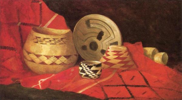 West Coast Indian Baskets On A Blanket by Jules Tavernier Oil Painting Reproductions