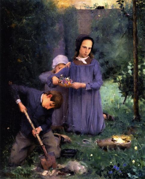 Children Burying A Bird by Julian Alden Weir