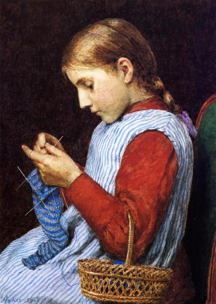 Girl Knitting by Julian Alden Weir