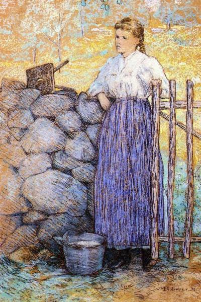 Girl Standing By A Gate by Julian Alden Weir