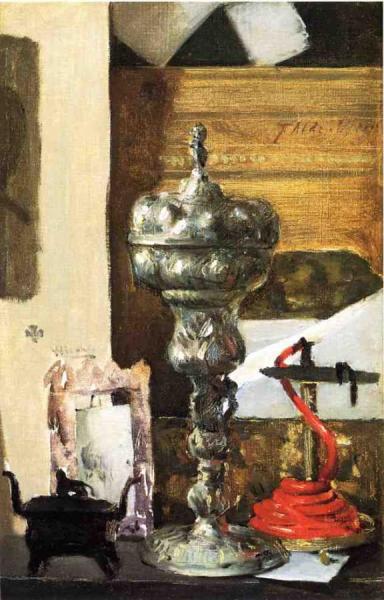 Silver Chalice, Japanese Bronze And Red Tapir by Julian Alden Weir