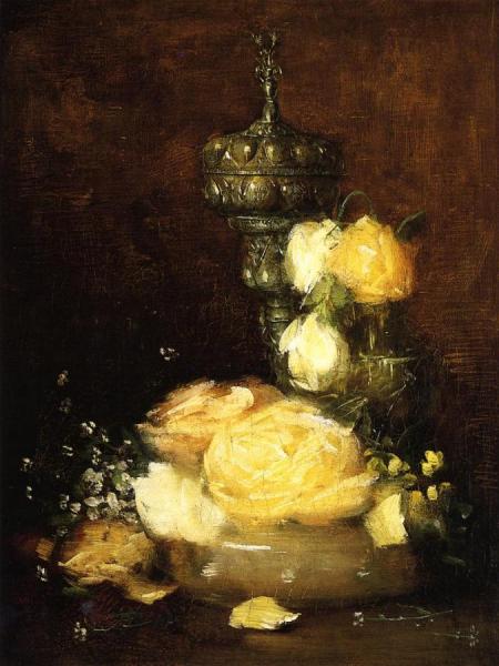 Silver Chalice With Roses by Julian Alden Weir