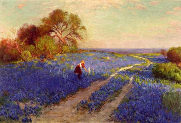 Bluebonnet Scene With A Girl by Julian Onderdonk Oil Painting Reproductions