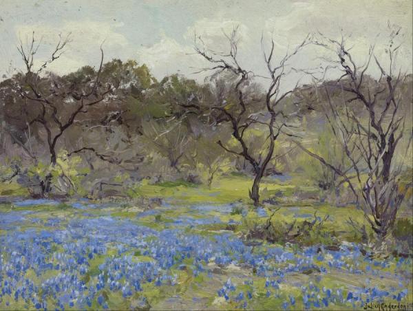 Early Spring - Bluebonnets And Mesquite, 1919 by Julian Onderdonk