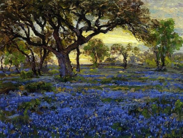 Old Live Oak Tree And Bluebonnets On The West Texas Military Grounds by Julian Onderdonk