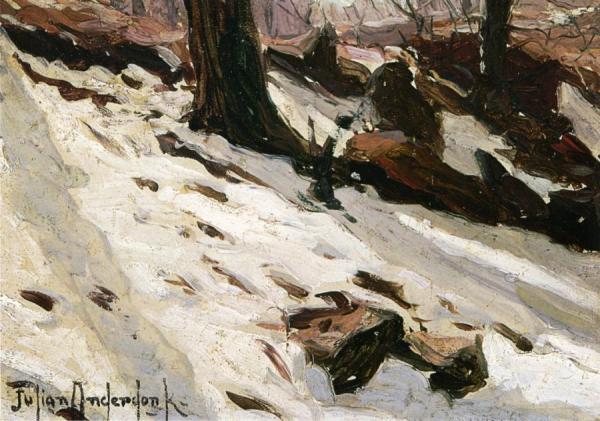 Snow Near The Cave, Central Park, New York by Julian Onderdonk