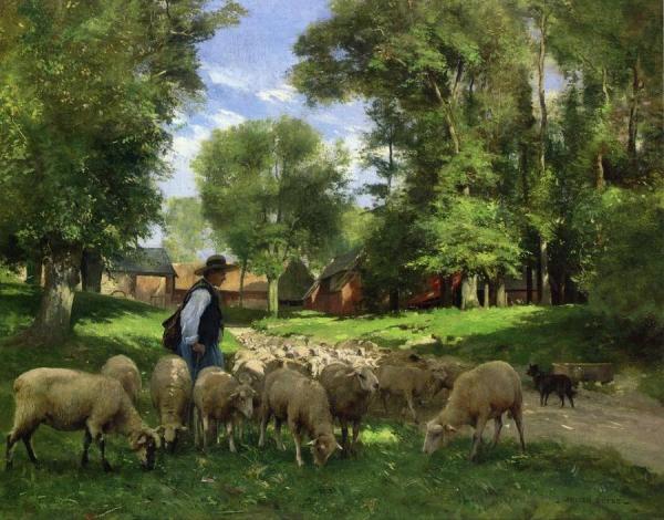 A Shepherd And His Flock by Julien Dupre