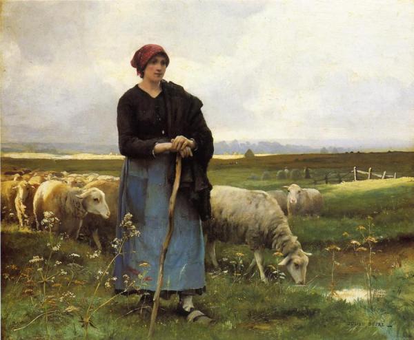 Julien Dupre A Shepherdess With Her Flock
