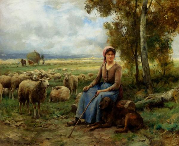 Shepherdess Watching Over Her Flock by Julien Dupre