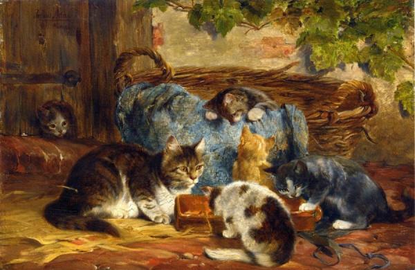 The Kittens' Supper by Julius Adam