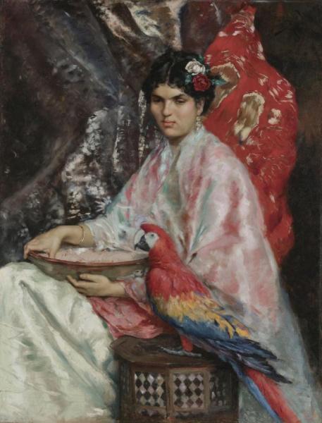Lady With A Parrot by Julius Leblanc Stewart