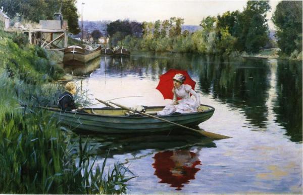 Quiet Day On The Seine by Julius Leblanc Stewart Oil Painting Reproductions