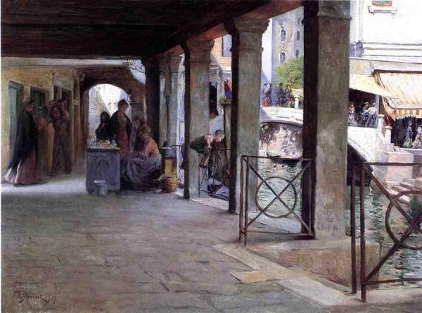 Venetian Market Scene by Julius Leblanc Stewart