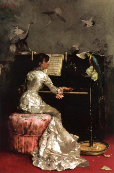 Young Woman At Piano by Julius Leblanc Stewart