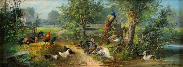 Julius Scheuerer Birds At The Castle Pond