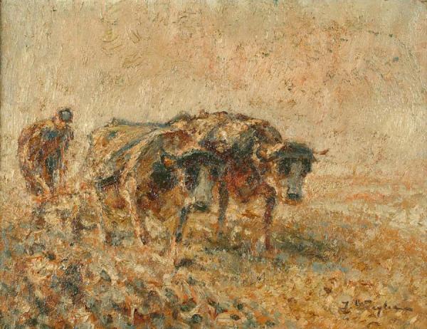 Cattle Ploughing The Field by Julius Seyler Oil Painting Reproductions
