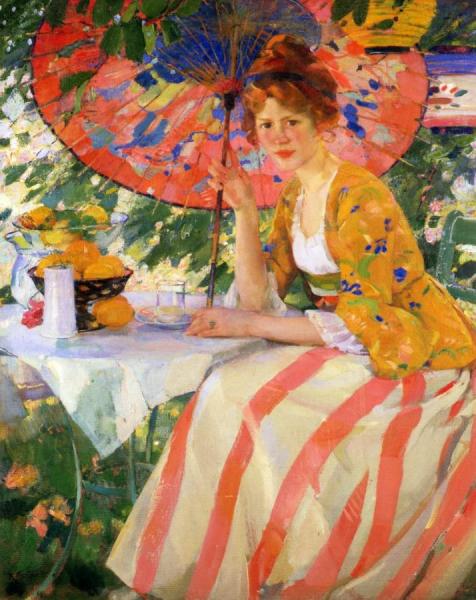 Red-headed Girl With Parasol by Karl Albert Buehr