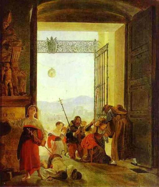 Pilgrims At The Entrance Of The Lateran Basilica by Karl Brullov