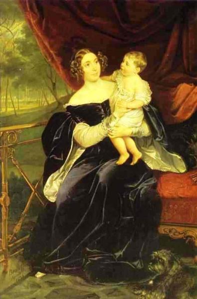 Portrait Of Countess O.i.orlova-davydova And Her Daughter by Karl Brullov