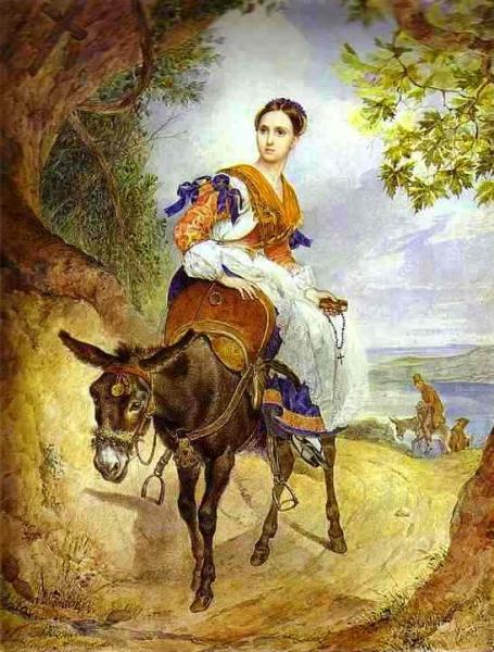 Portrait Of O. P. Ferzen On A Donkeyback by Karl Brullov