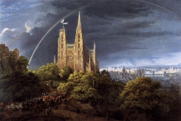 Gothic Cathedral With Imperial Palace by Karl Friedrich Schinkel