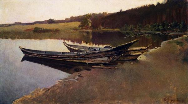 Two Boats On The Lake Shore by Karl Hagemeister
