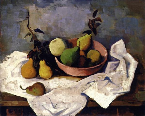 Still Life With Fruit With Rose Colored Bowl by Karl Hofer