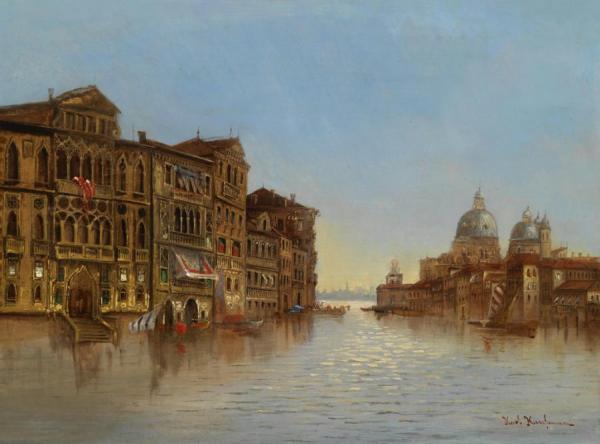 Scene Of Venice With A View Of The Santa Maria Della Salute by Karl Kaufmann