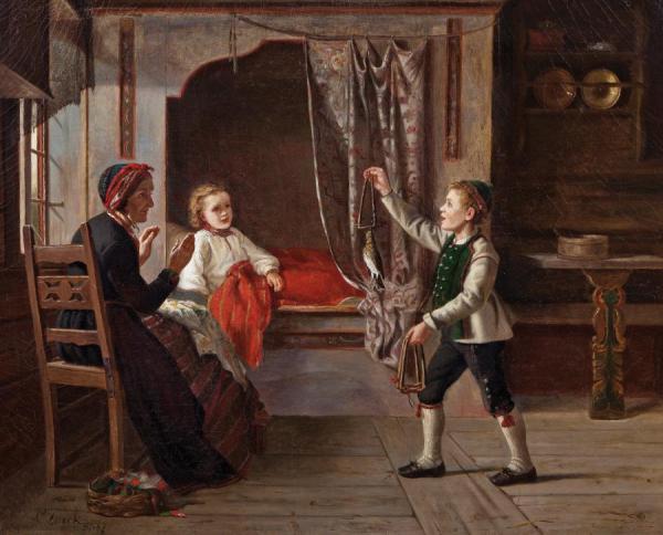 Interior With Woman And Children by Karl Lorck