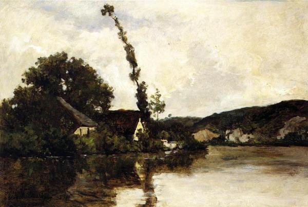 River Landscape by Karl-pierre Daubigny