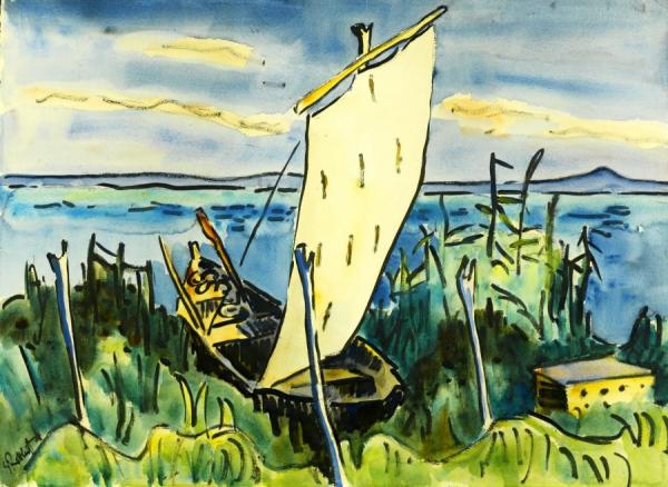 Sailboat By The Banks Of Lake Leba (segelboot Am Ufer Des Lebasees) by Karl Schmidt-rottluff
