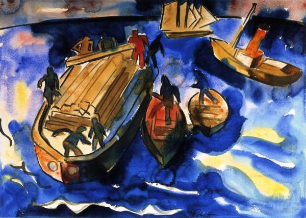 Sailors At Work by Karl Schmidt-rottluff Oil Painting Reproductions