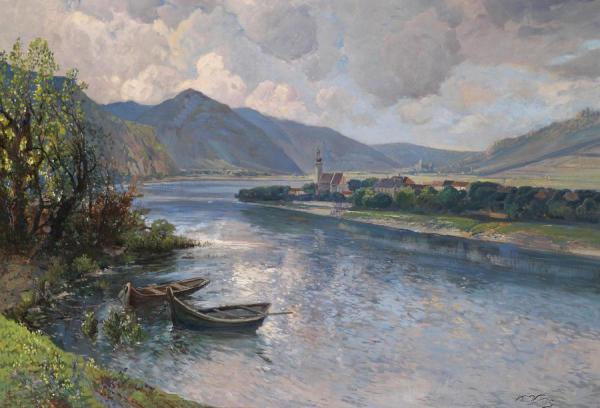 Landscape In The Wachau With View Of Mautern by Karl Vikas Oil Painting Reproductions