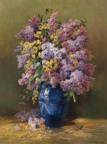 Lilacs In Blue Vase by Karl Vikas Oil Painting Reproductions