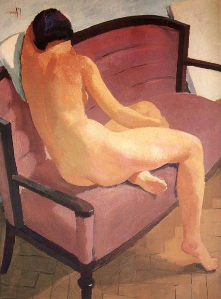 Sitting Nude, Back View by Karoly Patko Oil Painting Reproductions