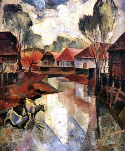 Village In Hungary by Karoly Patko