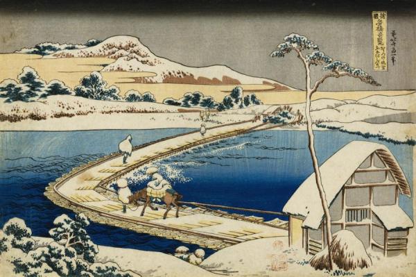 Pontoon Bridge At Sano,kozuke Province, Ancient View by Katsushika Hokusai Oil Painting Reproductions