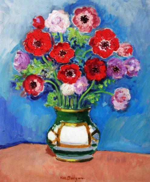 Bouquet Of Flowers On A Blue Background by Kees Van Dongen