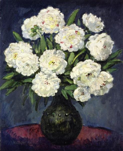 Bouquet Of Peonies In A Green Vase by Kees Van Dongen