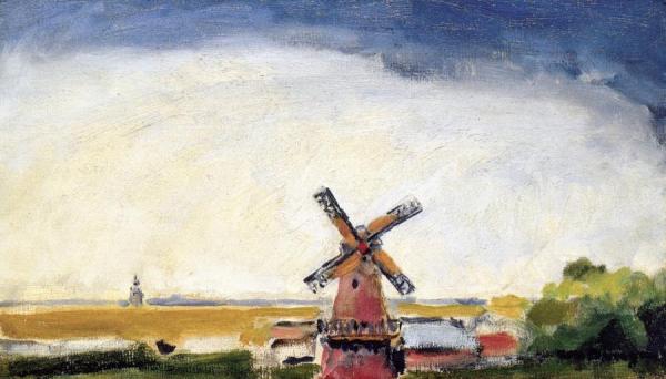 Dutch Landscape, Polder With Windmill by Kees Van Dongen