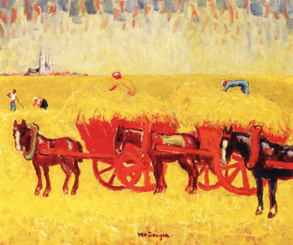Hay Carts In A Field by Kees Van Dongen
