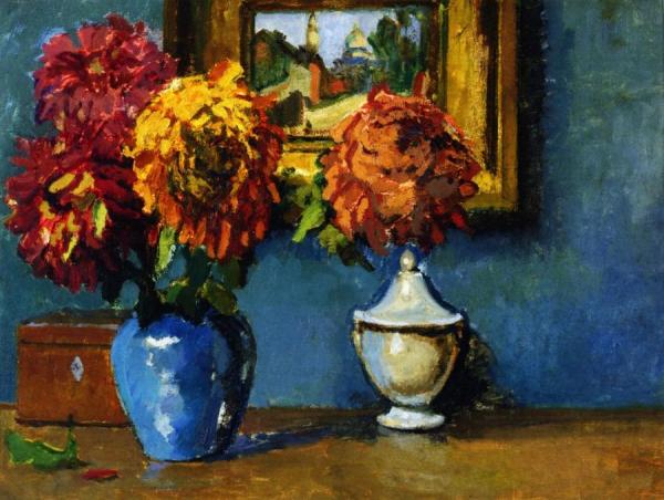 Vase Of Chrysanthemums In Front Of A View Of Montmartre by Kees Van Dongen