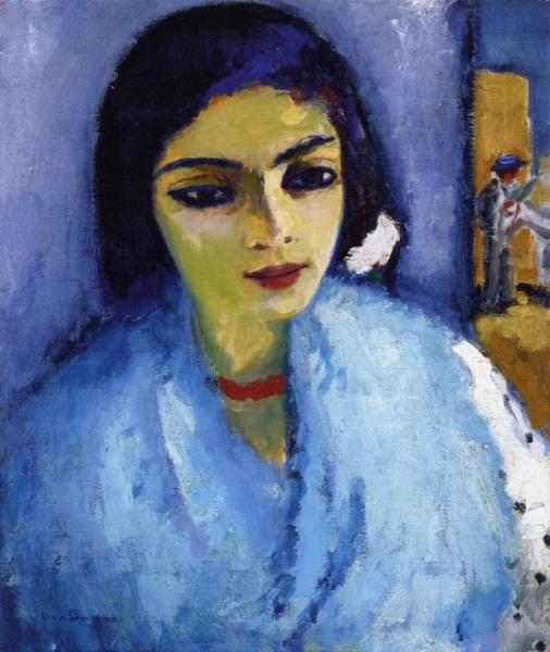 Woman In Blue With Red Necklace by Kees Van Dongen