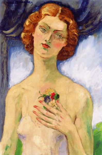 Young Woman With Bouquet Of Flowers by Kees Van Dongen