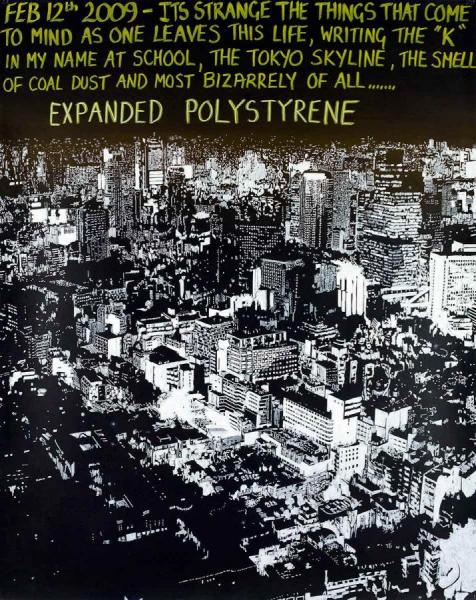 Keith Tyson It's Strange & The Things That Come To Mind As One Leaves This Life, Writing The "k" In My Name At School, The-tokyo Skyline, The Smell Of Coal Dust And Most Bizarrely Of All… Expanded Polystyrene, 2009