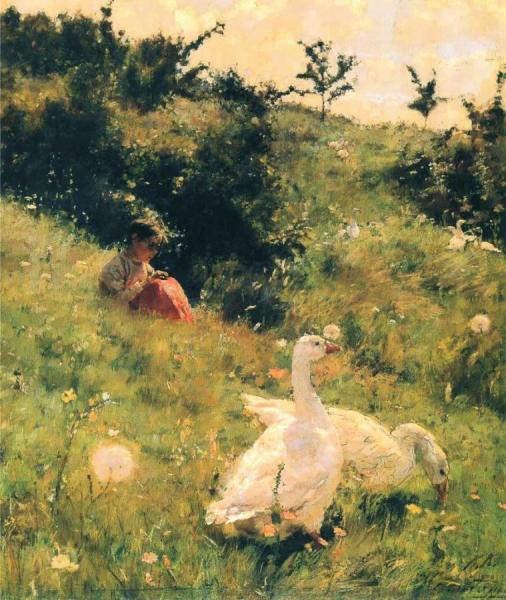 Girl With Geese by Kiriak Kostandi